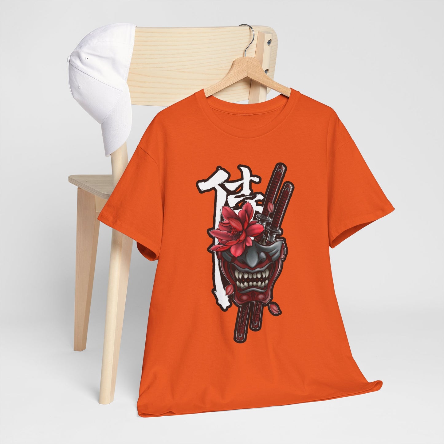 Unisex Heavy Cotton Tee - Floral Samurai Mask Design