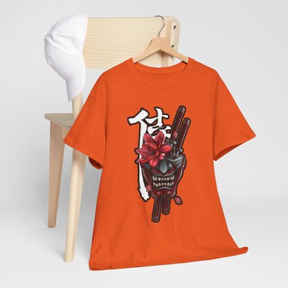 Unisex Heavy Cotton Tee - Floral Samurai Mask Design
