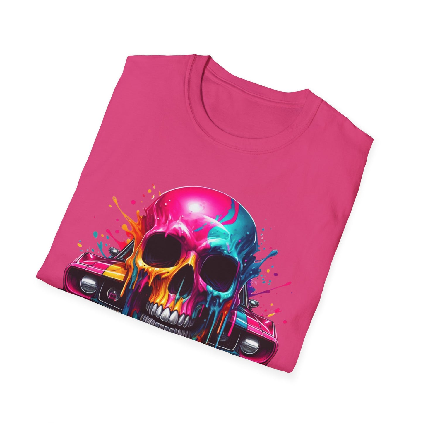 Vibrant Skull & Car Unisex Softstyle T-Shirt