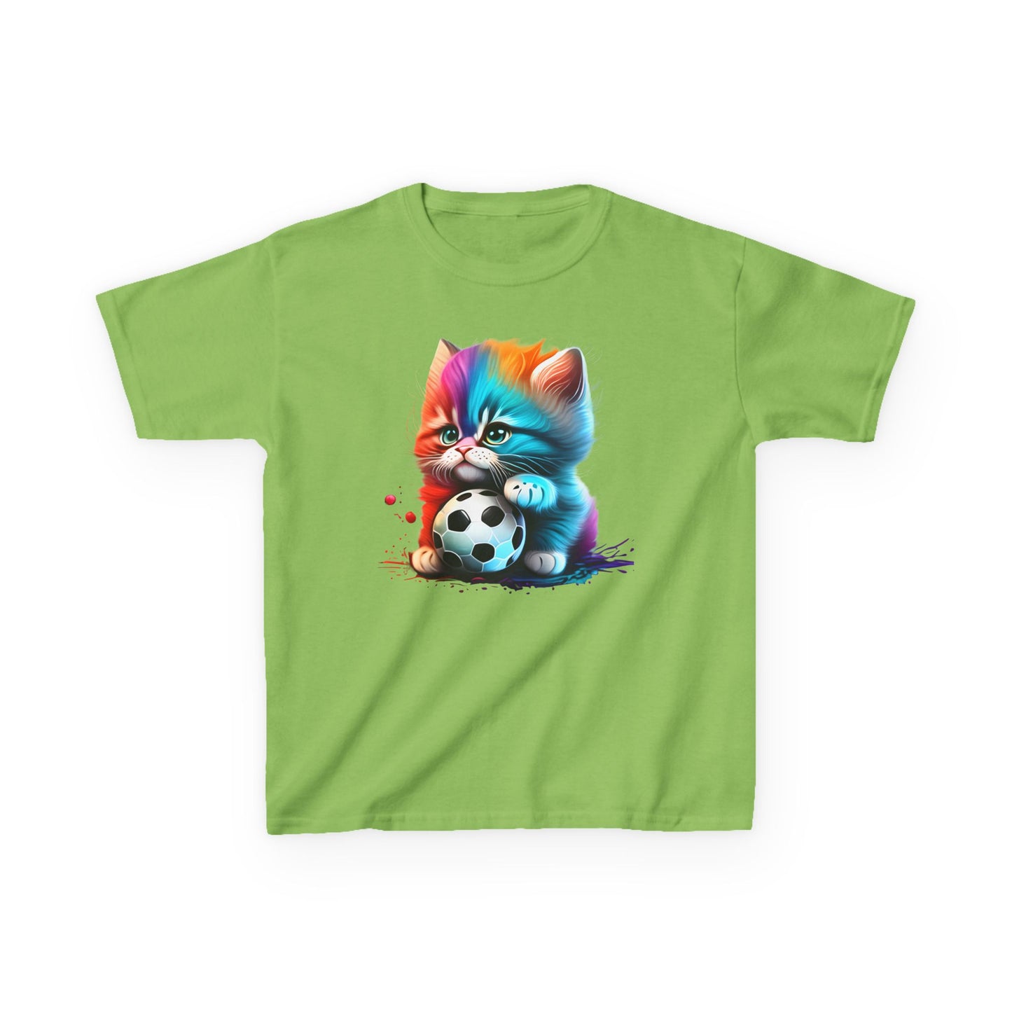 Colorful Cat Soccer Kids Tee - Fun & Playful Design for Young Animal Lovers