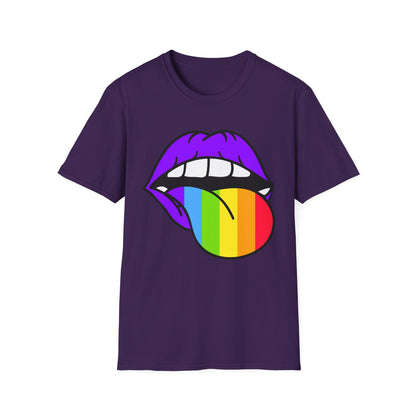 Pride Graphic Tee, Rainbow Mouth Design T-Shirt, Unisex Softstyle Shirt, LGBTQ+ Apparel, Fun Casual Wear, Birthday Gift