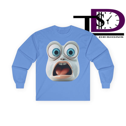 Shocking Face Long Sleeve Tee, Funny Unisex Shirt, Gifts for Friends, Casual Wear, Halloween Apparel, Graphic Tee