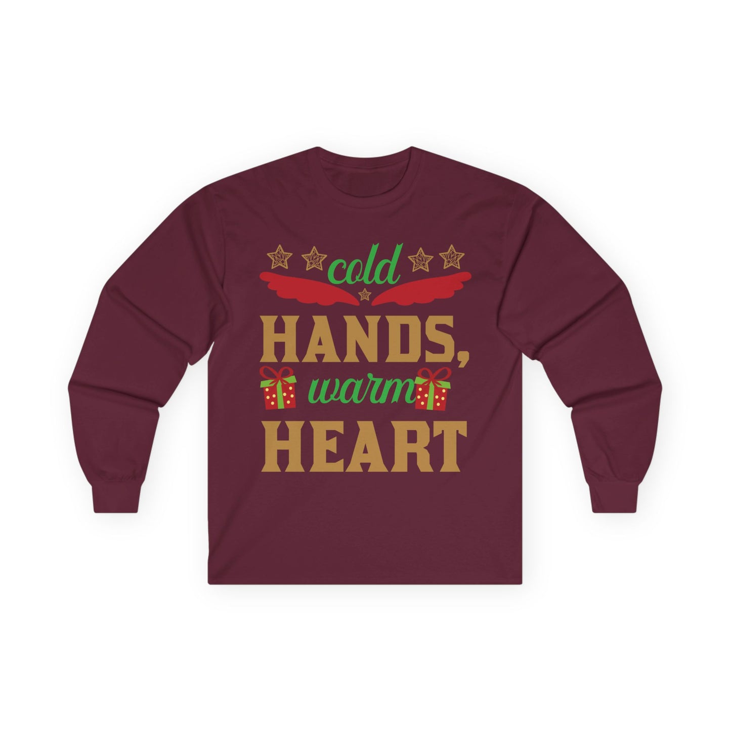 Unisex Long Sleeve Tee - "Cold Hands, Warm Heart" - Cozy Shirt, Holiday Gift, Winter Fashion, Xmas Apparel, Warm Wishes