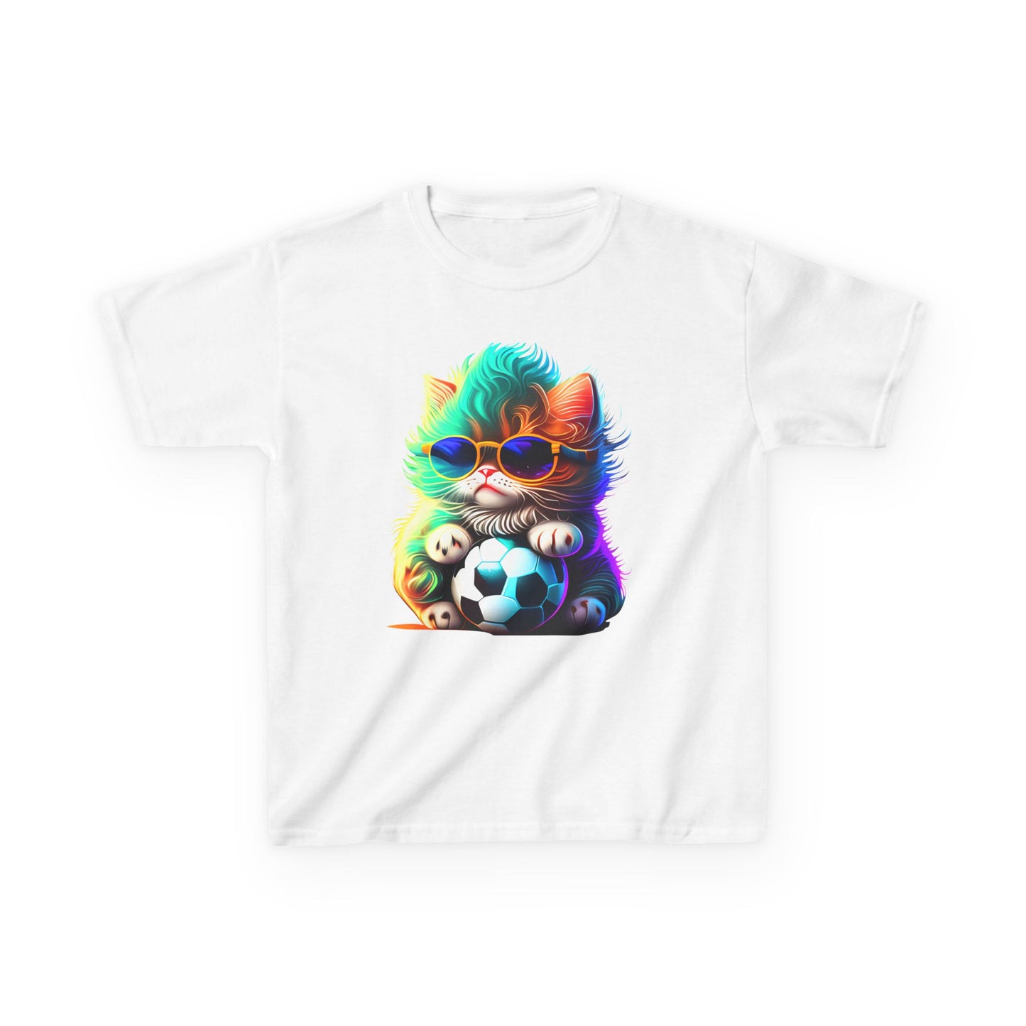 Cool Cat Soccer Kids Tee - Fun Heavy Cotton T-Shirt for Young Sports Fans