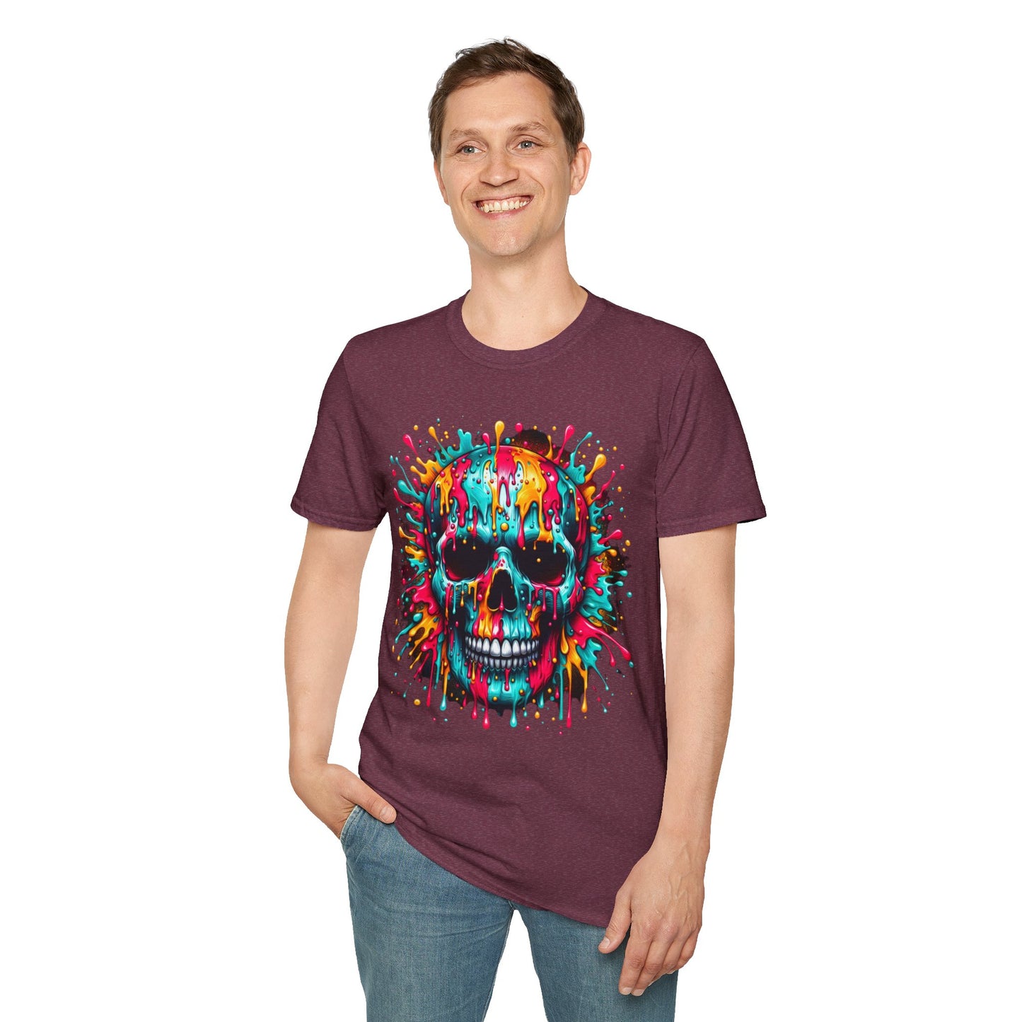 Colorful Drip Skull Unisex T-Shirt - Vibrant Graphic Tee for Art & Music Lovers