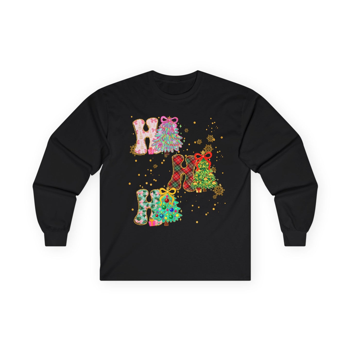 Long Sleeve Tee — Festive 'HO HO HO' Floral Christmas Design