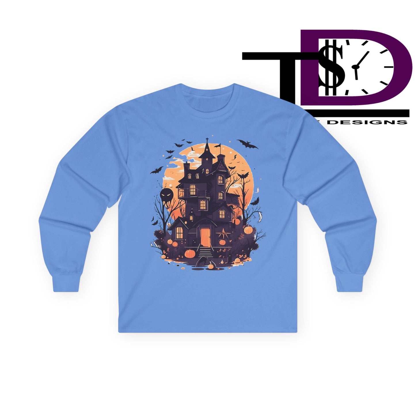 Halloween Haunted House Long Sleeve Tee - Spooky Vibes, Fall Fashion, Halloween Costume, Unisex Apparel, Gift for Ghost Lovers