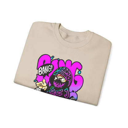 Streetwear Crewneck Sweatshirt — Cartoon Hoodie Character "BANG" Graphic