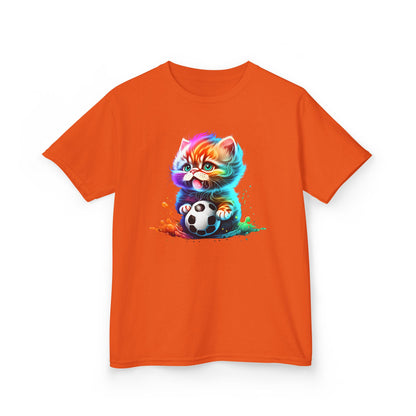 Colorful Cat Soccer Tee for Kids - Fun and Playful Design