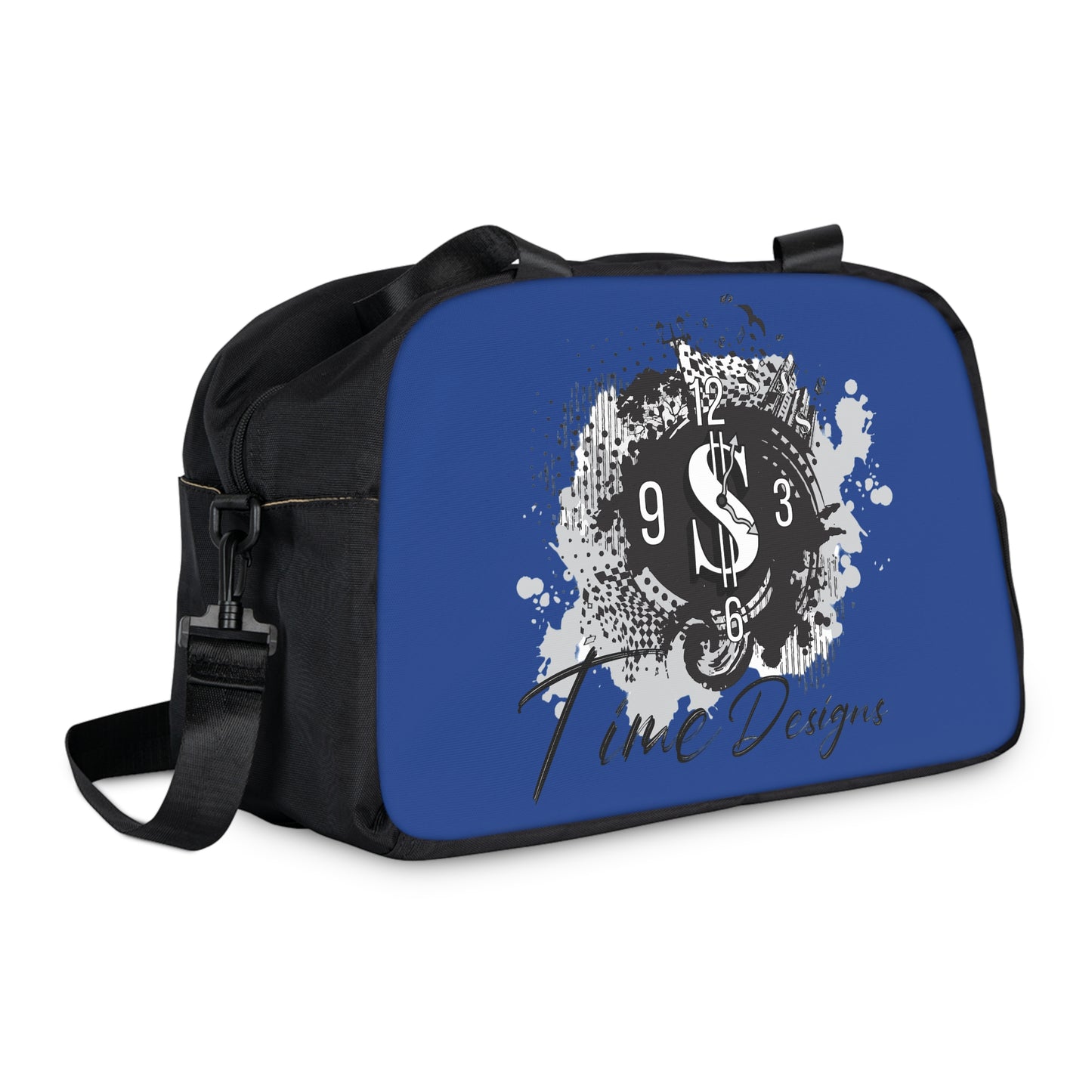 Blue Fitness Handbag with Time Designs, Gym Tote, Workout Bag, Sporty Accessories, Stylish Sling Bag, Unique Sports Gear