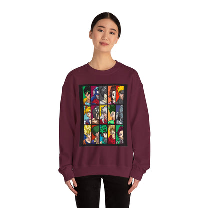 Anime Character Grid Sweatshirt — Collage Crewneck for Fans