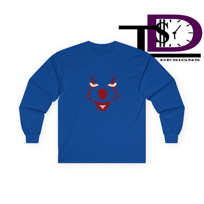 Creepy Clown Long Sleeve Tee, Halloween Shirt, Spooky Gift, Horror Fan Apparel, Unisex Cotton Tee