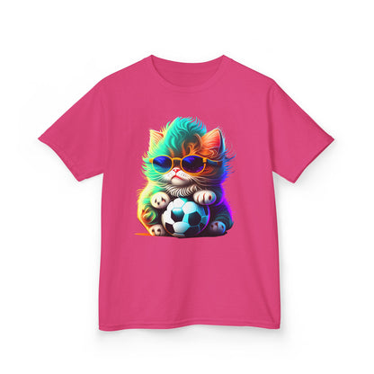 Cool Cat Soccer Kids Tee - Fun Heavy Cotton T-Shirt for Young Sports Fans