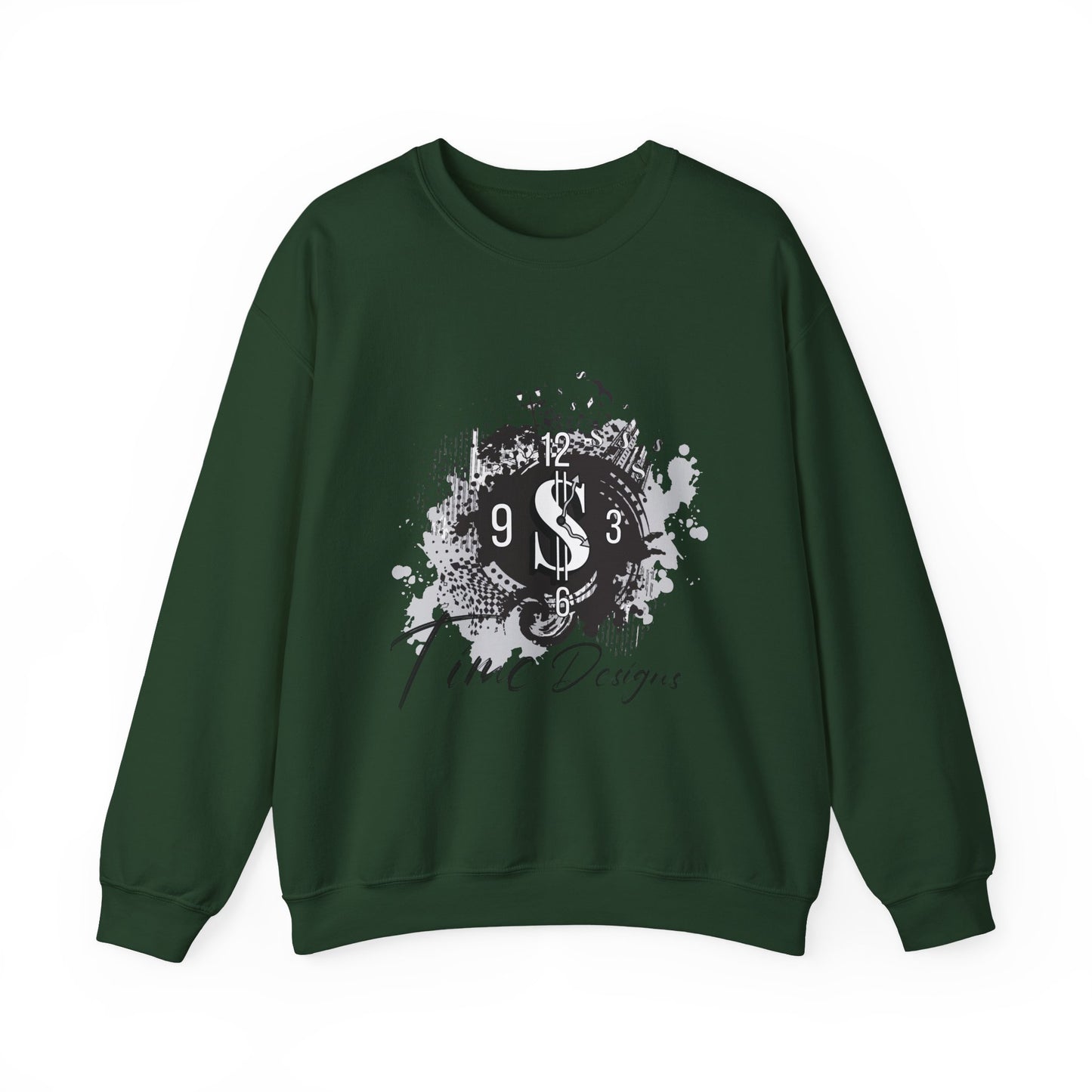 Crewneck Sweatshirt — Grunge Dollar Logo "Time Designs" Graphic
