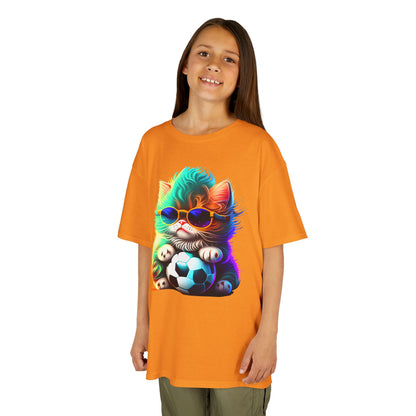 Cool Cat Soccer Kids Tee - Fun Heavy Cotton T-Shirt for Young Sports Fans