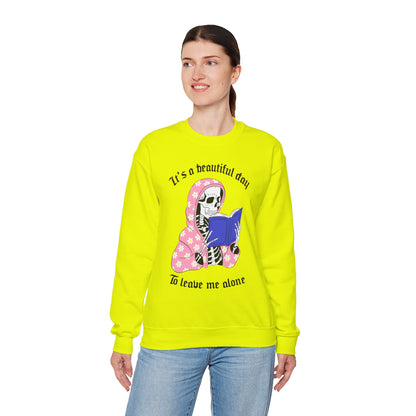 Unisex Heavy Blend™ Crewneck Sweatshirt - "It's a Beautiful Day to Leave Me Alone" Cozy Graphic