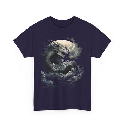 Dragon Moon Unisex Heavy Cotton Tee - Mystical Night Sky Apparel