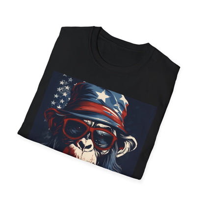 Patriotic Monkey Graphic T-Shirt, Fourth of July Tee, Summer Clothing, Unisex Casual Wear, Fun Gift for Animal Lovers, USA Pride Shirt