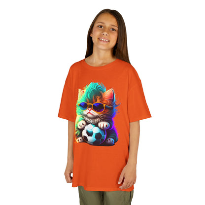 Cool Cat Soccer Kids Tee - Fun Heavy Cotton T-Shirt for Young Sports Fans