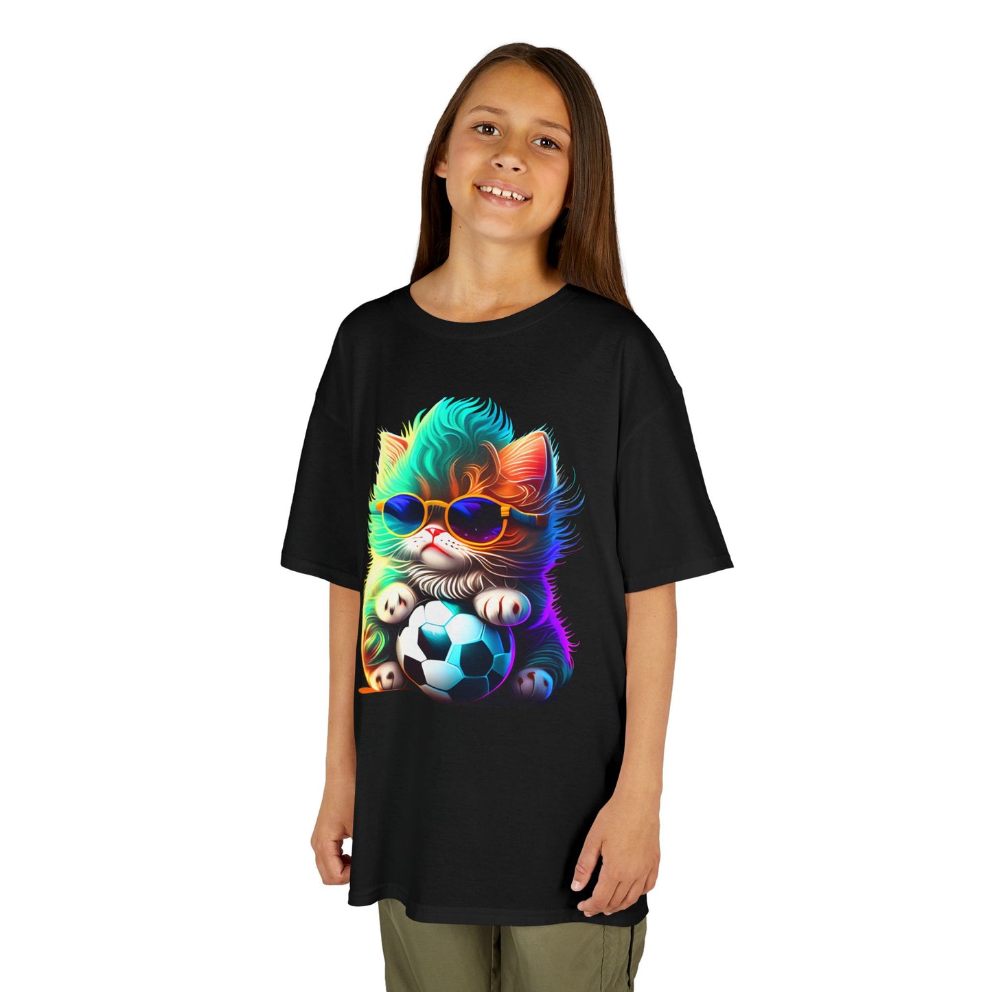 Cool Cat Soccer Kids Tee - Fun Heavy Cotton T-Shirt for Young Sports Fans