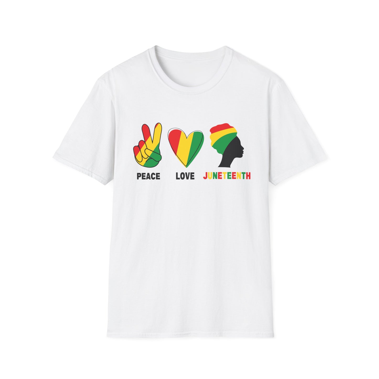 Juneteenth Peace Love Unisex Softstyle T-Shirt, Graphic Tee, Black History Month, Celebration Wear, Gift for Activists