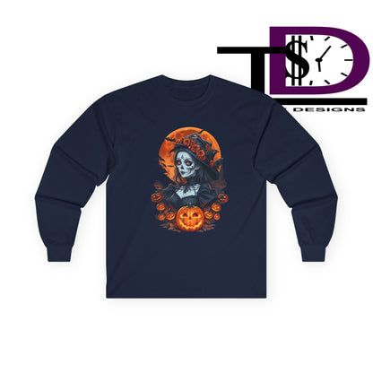 Halloween Graphic Long Sleeve Tee, Spooky Shirt, Unisex Fall Apparel, Halloween Costume, Autumn Sweatshirt, Pumpkin Design