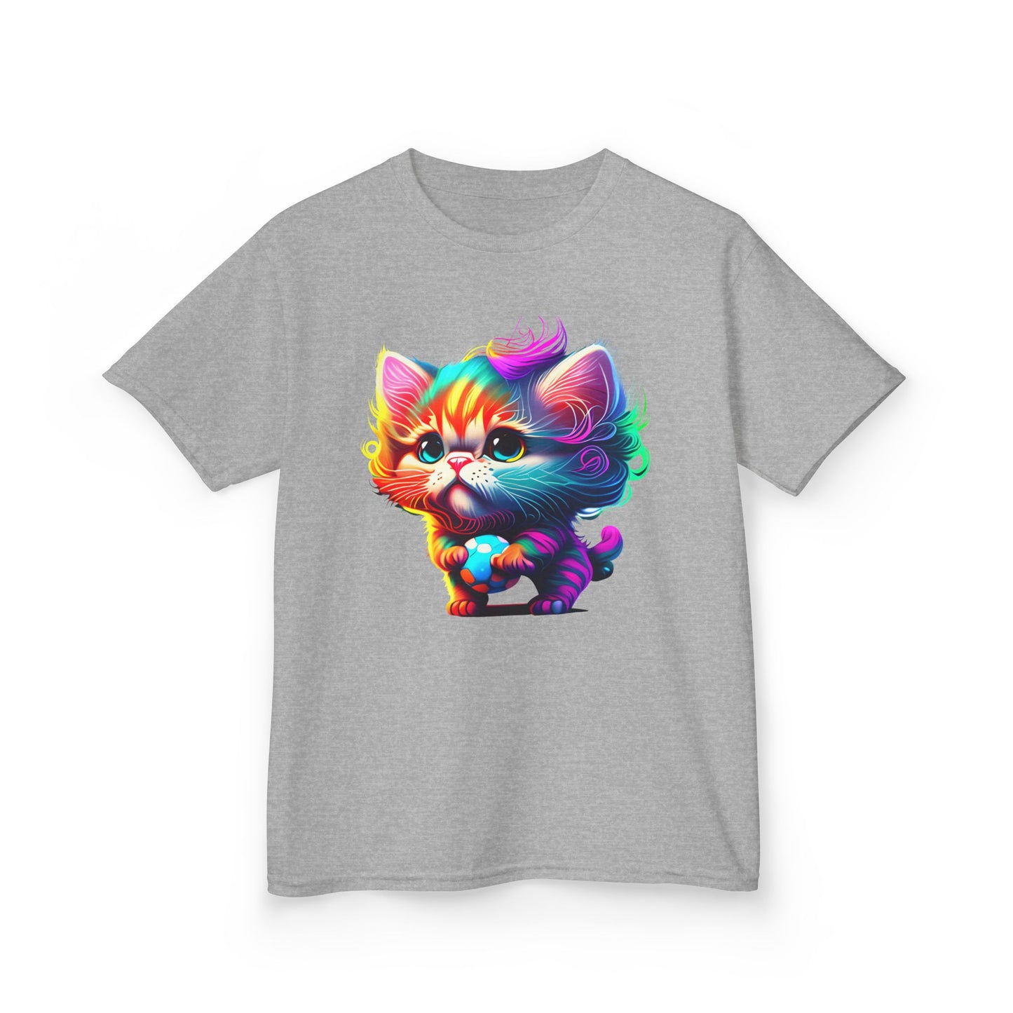 Colorful Cartoon Cat Kids Heavy Cotton Tee - Fun & Playful Design