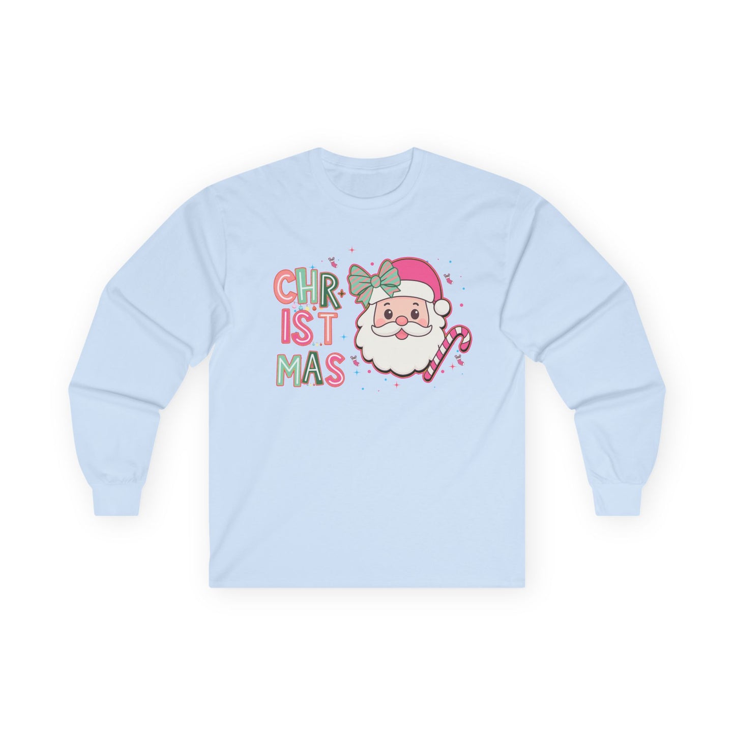Christmas Santa Face Long Sleeve Tee — Cute Pastel Holiday Shirt