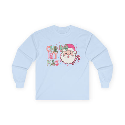 Christmas Santa Face Long Sleeve Tee — Cute Pastel Holiday Shirt
