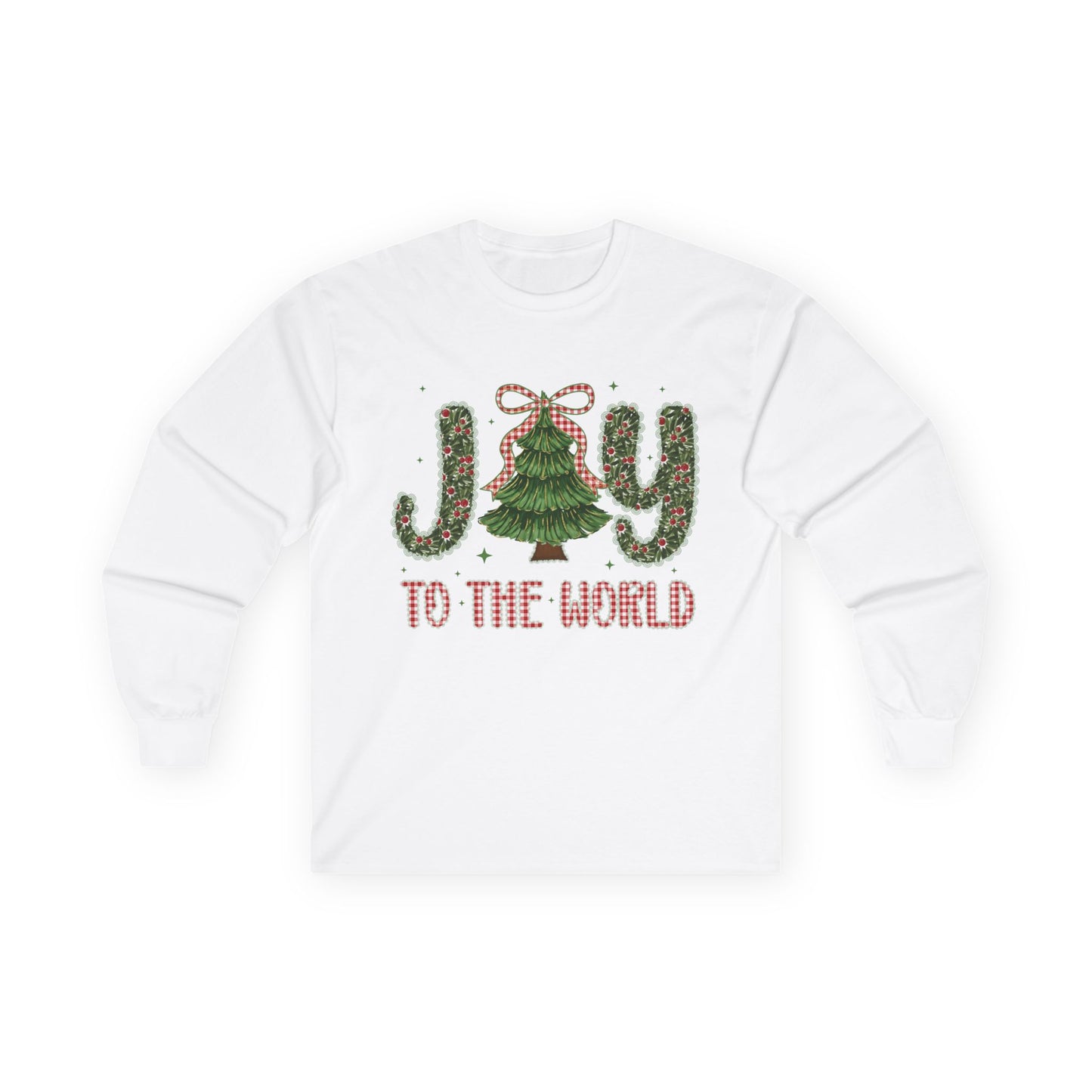 Joy to the World Long Sleeve Tee — Christmas Tree Holiday Shirt
