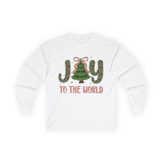 Joy to the World Long Sleeve Tee — Christmas Tree Holiday Shirt