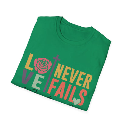 Faith-Inspired Unisex T-Shirt - "Love Never Fails" - Christian Apparel, Gift for Friends, Inspirational Wear, Bible Verse Tee