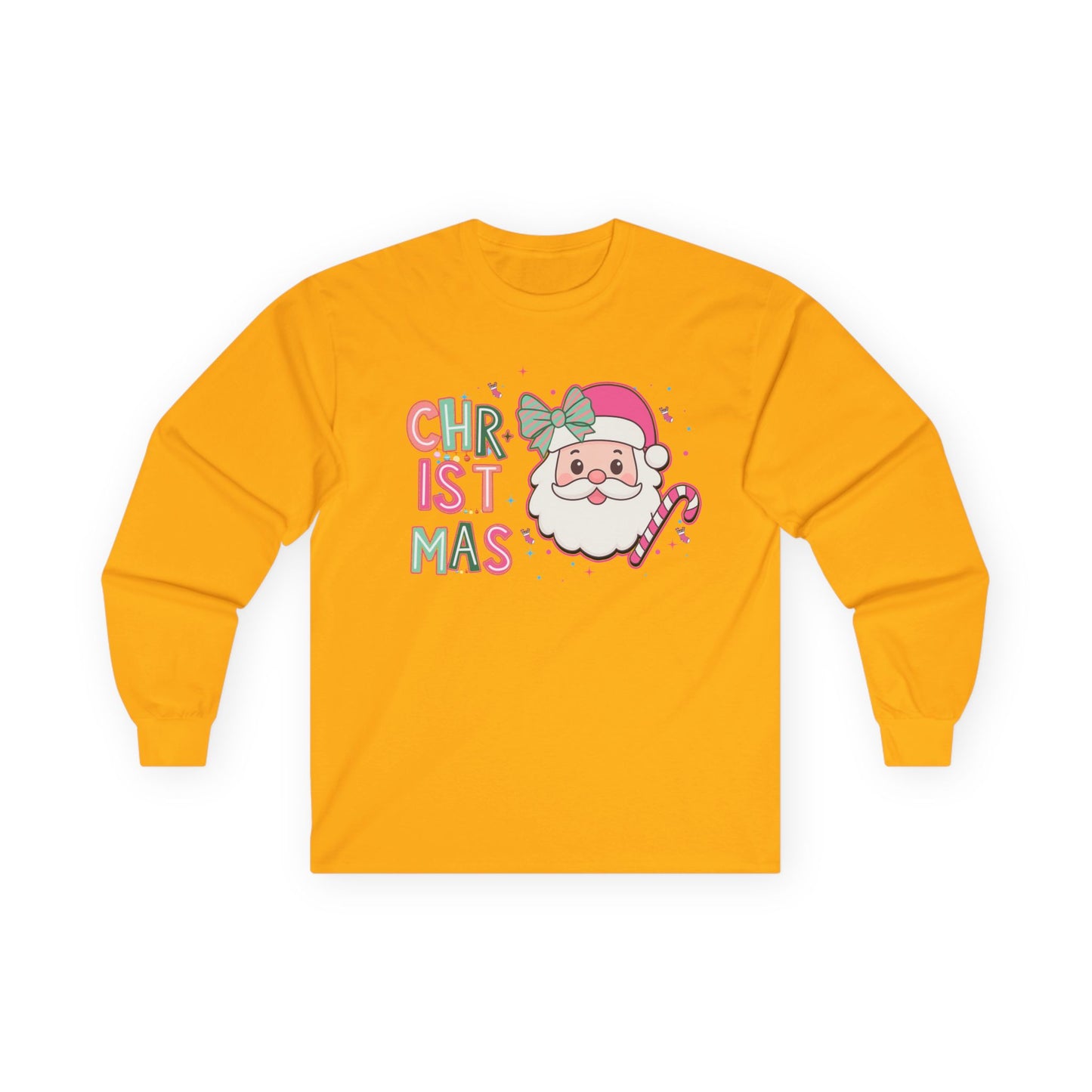 Christmas Santa Face Long Sleeve Tee — Cute Pastel Holiday Shirt