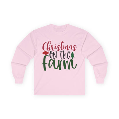 Christmas On The Farm Long Sleeve Tee, Holiday Shirt, Unisex Cotton Tee, Christmas Apparel, Farmhouse Style Shirt, Gift for Him/Her