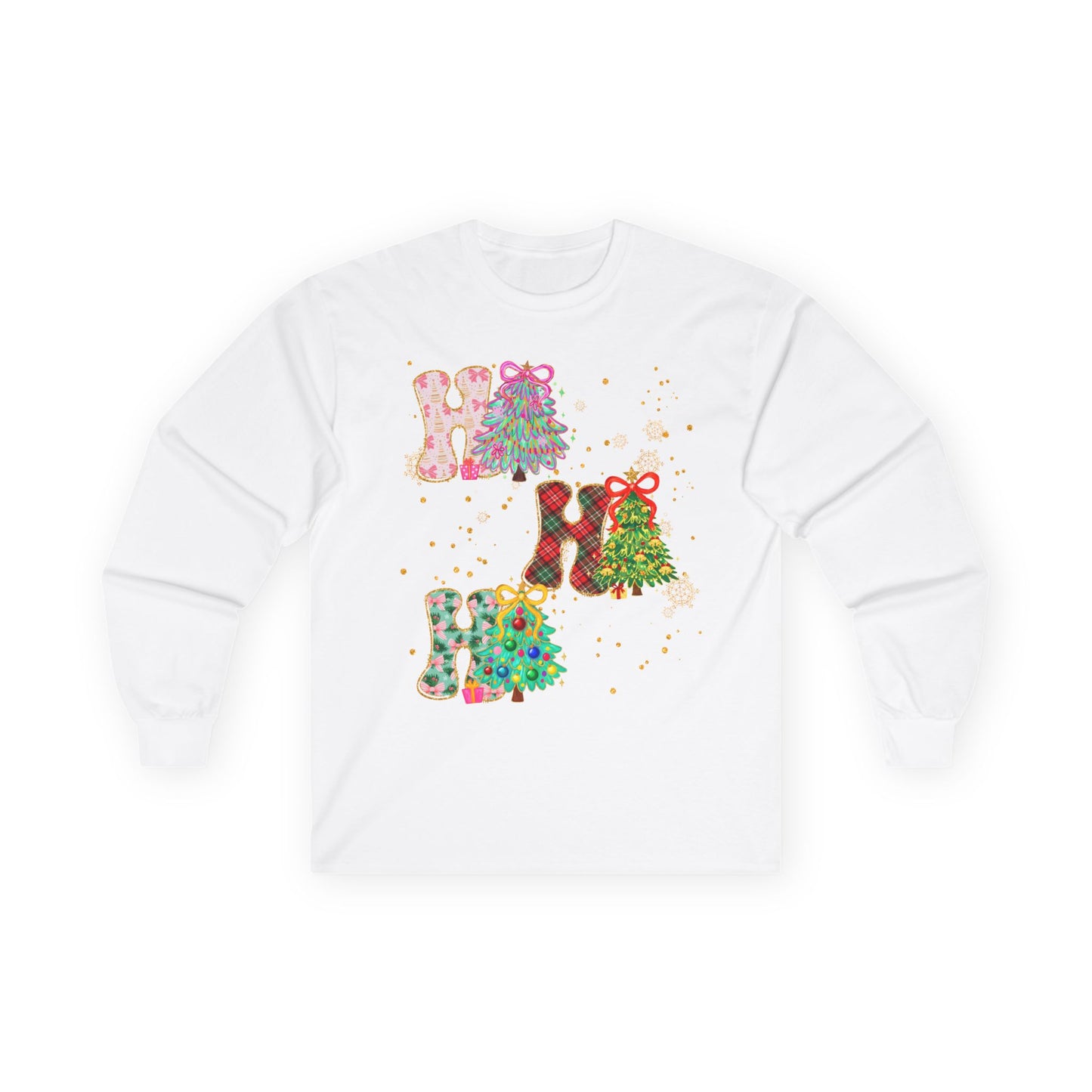 Long Sleeve Tee — Festive 'HO HO HO' Floral Christmas Design