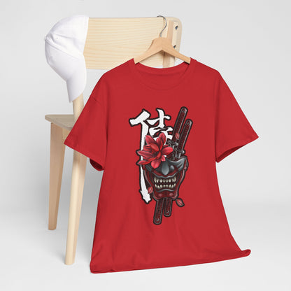 Unisex Heavy Cotton Tee - Floral Samurai Mask Design