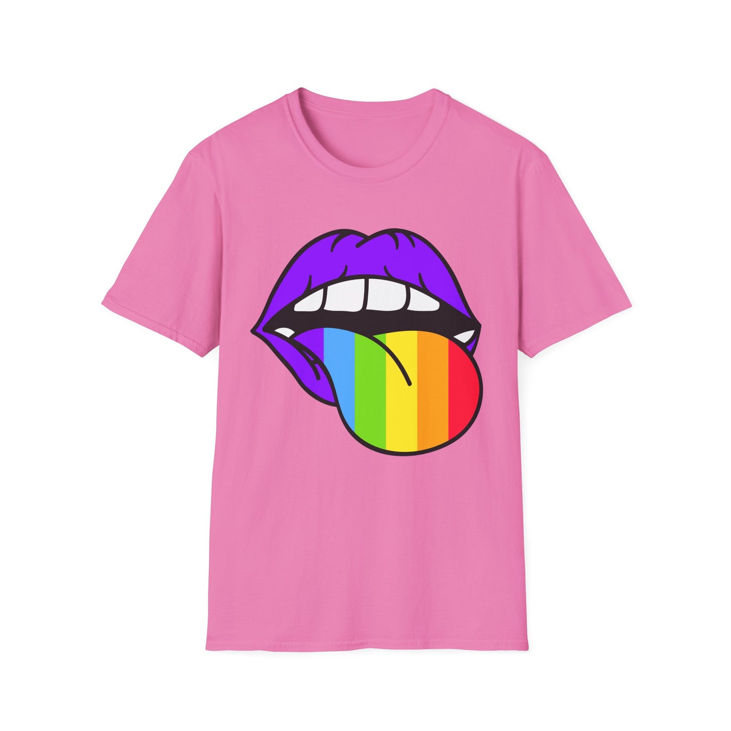 Pride Graphic Tee, Rainbow Mouth Design T-Shirt, Unisex Softstyle Shirt, LGBTQ+ Apparel, Fun Casual Wear, Birthday Gift