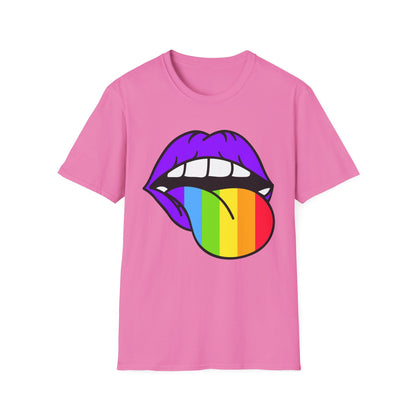 Pride Graphic Tee, Rainbow Mouth Design T-Shirt, Unisex Softstyle Shirt, LGBTQ+ Apparel, Fun Casual Wear, Birthday Gift