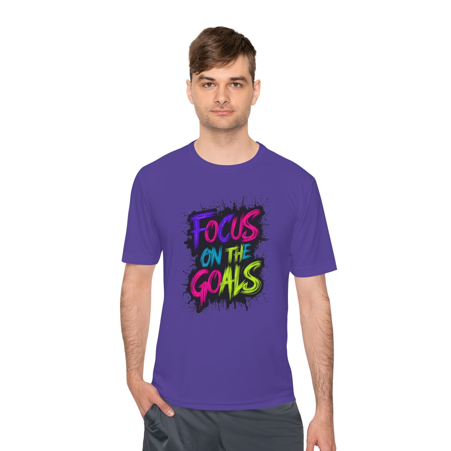 Colorful Motivational Fitness Tee for Active Lifestyle, Gym Shirt, Workout Shirt, Gift for Athletes, Focus on the Goals