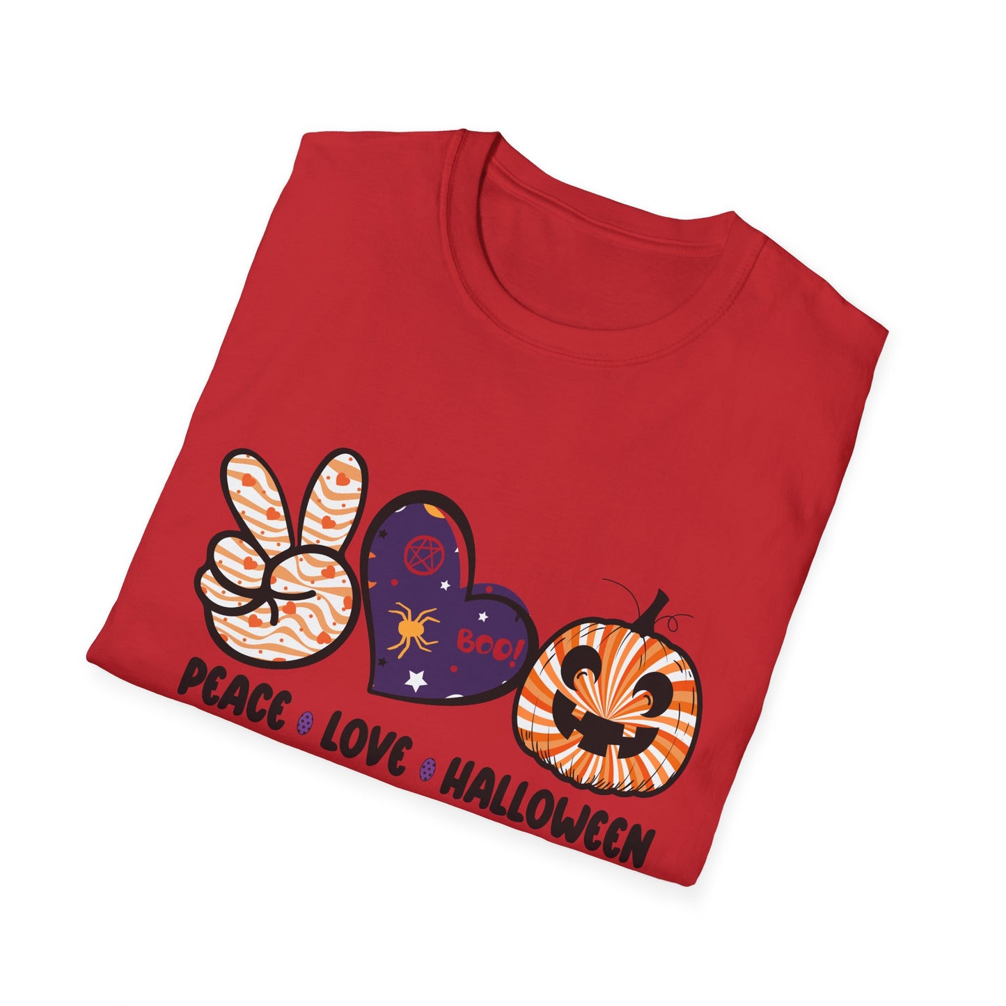 Halloween Peace Love T-Shirt, Unisex Graphic Tee for Fall Celebrations, Cozy Autumn Style, Perfect for Halloween Parties, Gifts