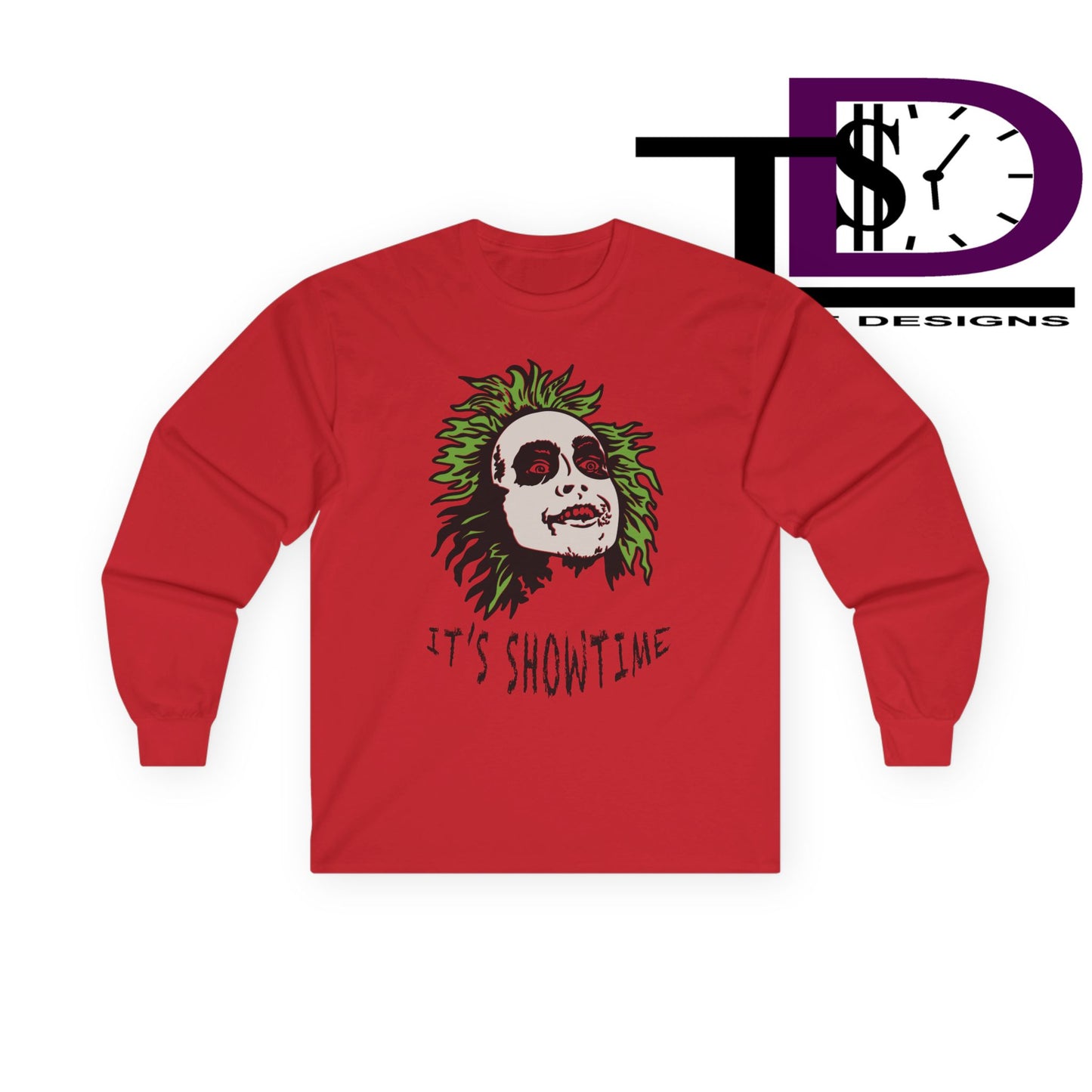 Unisex Long Sleeve Tee - It's Showtime Graphic, Halloween Shirt, Casual Wear, Gift for Movie Lovers, Spooky Season Apparel