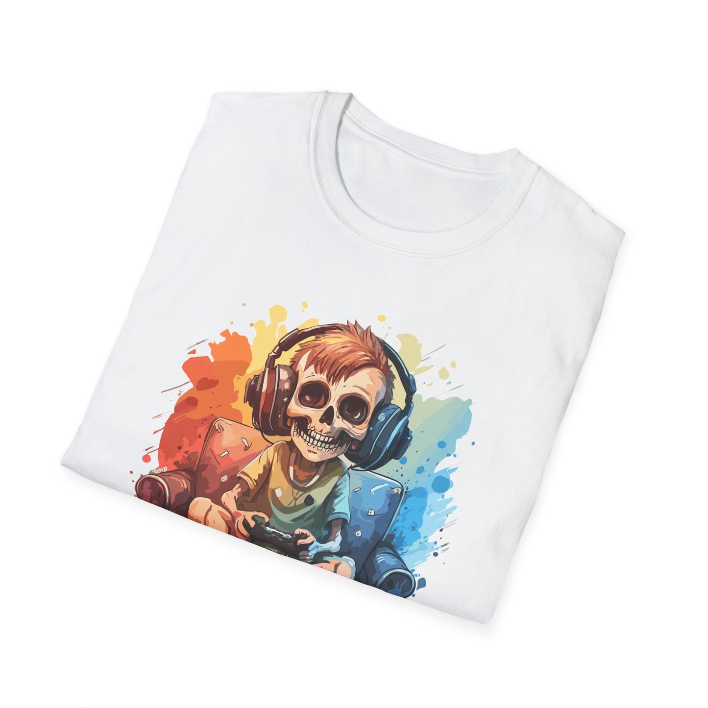 Skull Gamer T-Shirt, Unisex Softstyle Tee, Video Game Shirt, Gift for Gamers, Cool Graphic Tee, Halloween Style Shirt