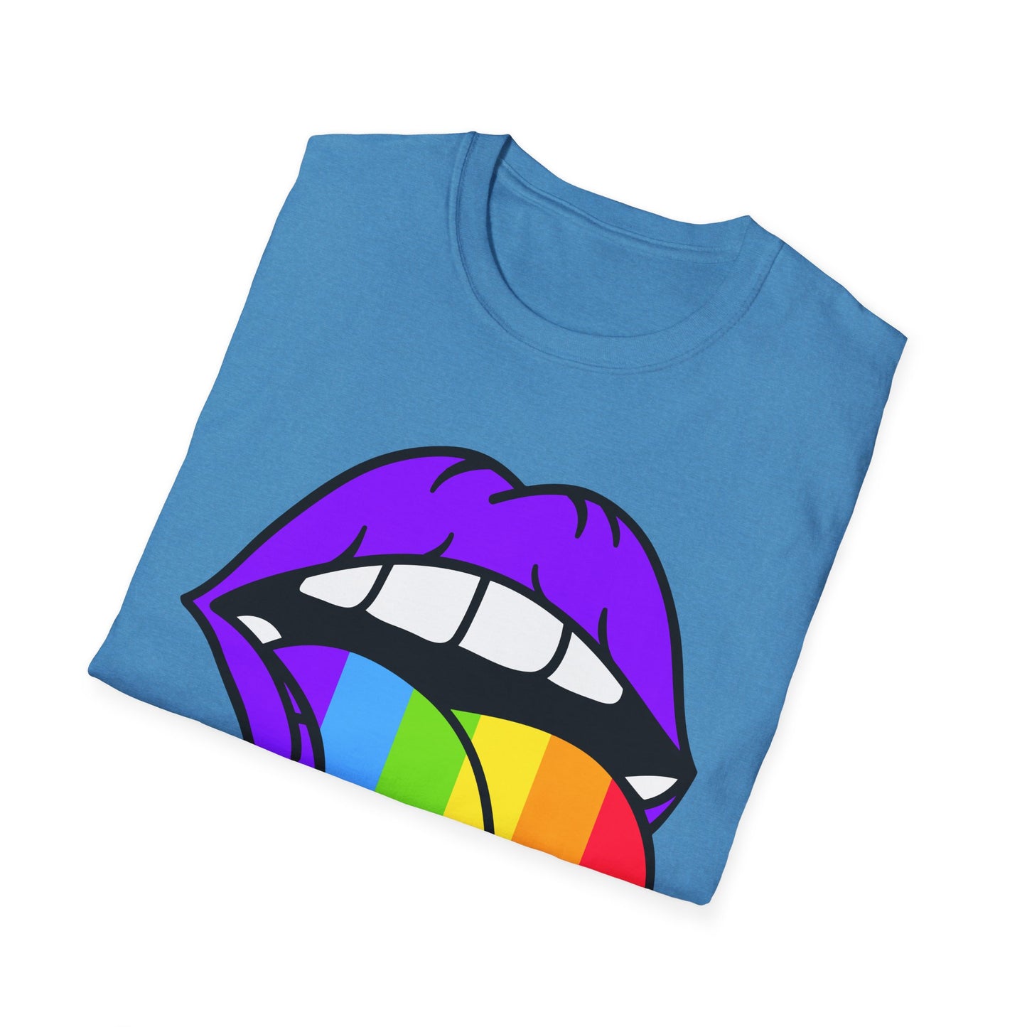 Pride Graphic Tee, Rainbow Mouth Design T-Shirt, Unisex Softstyle Shirt, LGBTQ+ Apparel, Fun Casual Wear, Birthday Gift