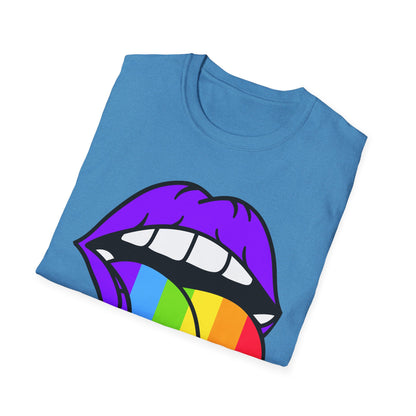 Pride Graphic Tee, Rainbow Mouth Design T-Shirt, Unisex Softstyle Shirt, LGBTQ+ Apparel, Fun Casual Wear, Birthday Gift