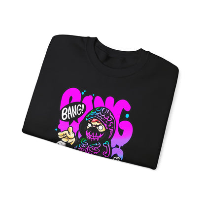 Streetwear Crewneck Sweatshirt — Cartoon Hoodie Character "BANG" Graphic