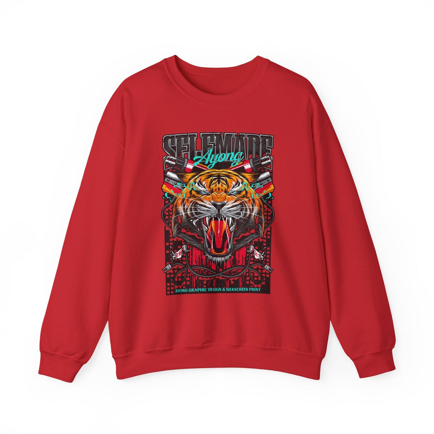Crewneck Sweatshirt — Bold Roaring Tiger Graphic with 'Ayoung' Ribbon