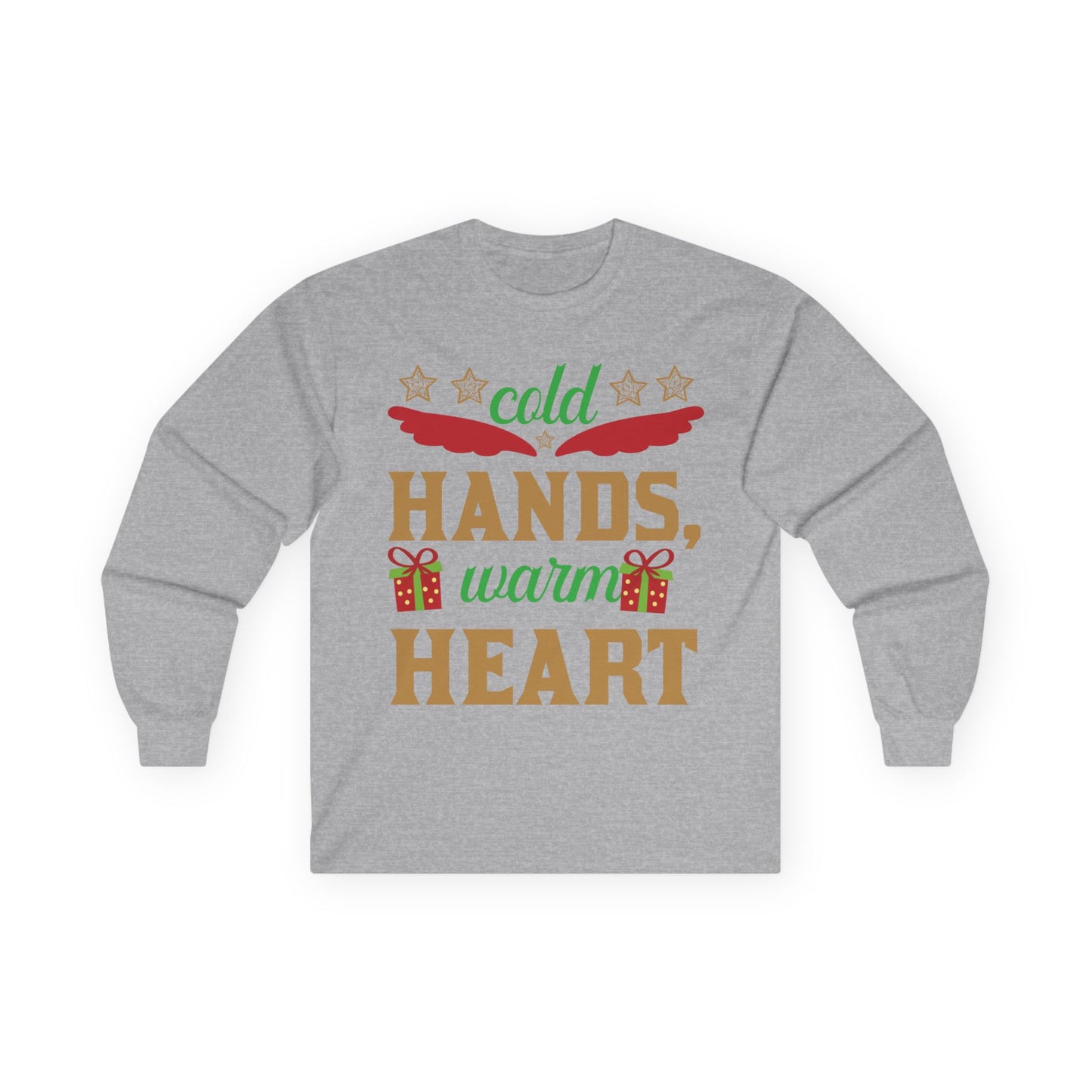 Unisex Long Sleeve Tee - "Cold Hands, Warm Heart" - Cozy Shirt, Holiday Gift, Winter Fashion, Xmas Apparel, Warm Wishes