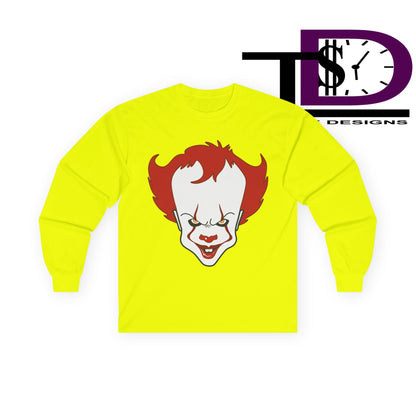 Pennywise Inspired Long Sleeve Tee, Horror Shirt, Movie Merch, Unisex Halloween Apparel, Scary Graphic Tee, Costume Top