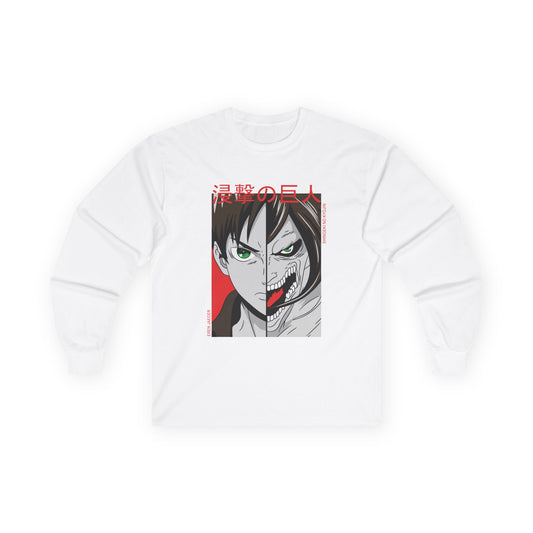 Anime Split-Face Long Sleeve Tee — Eren Jaeger Inspired Design
