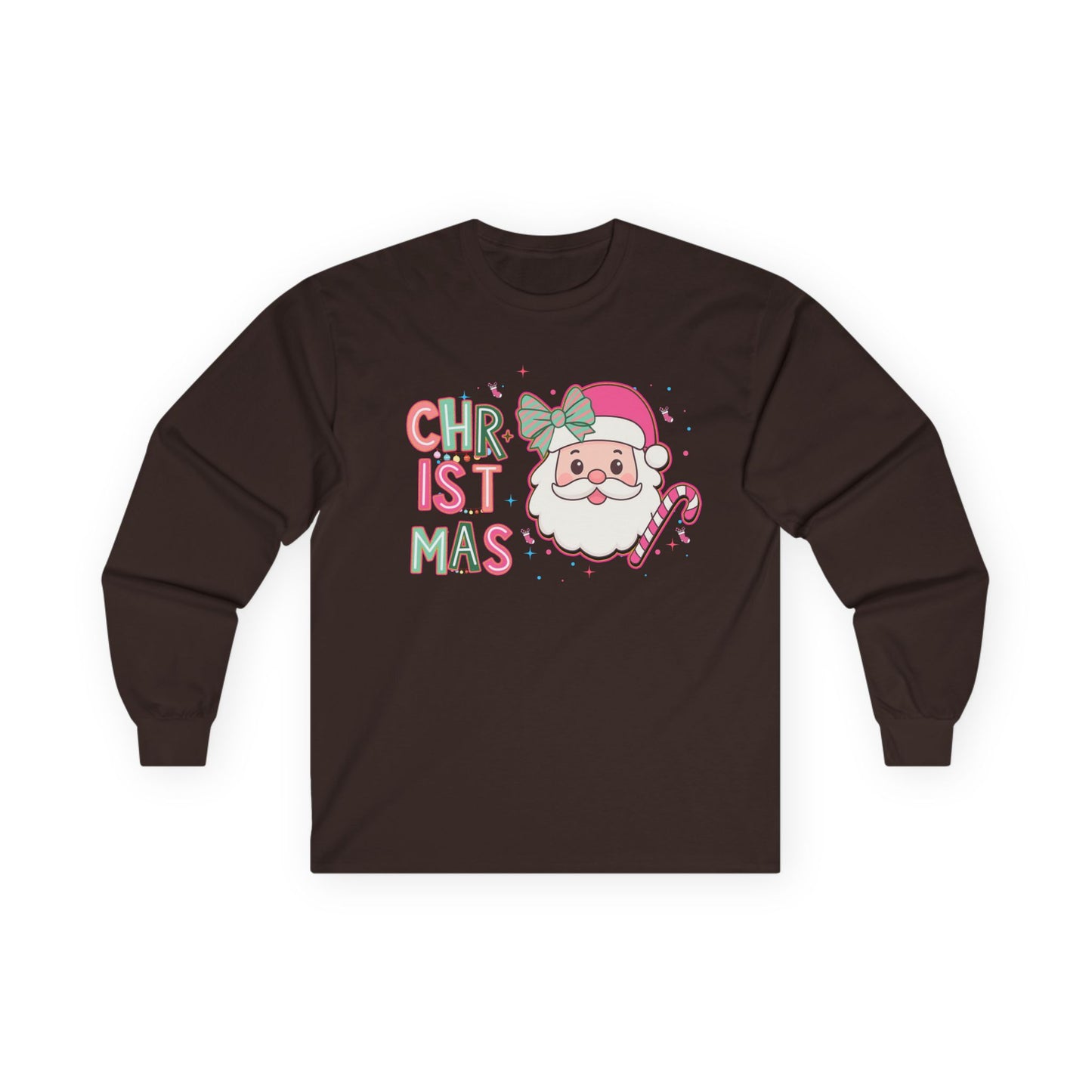 Christmas Santa Face Long Sleeve Tee — Cute Pastel Holiday Shirt